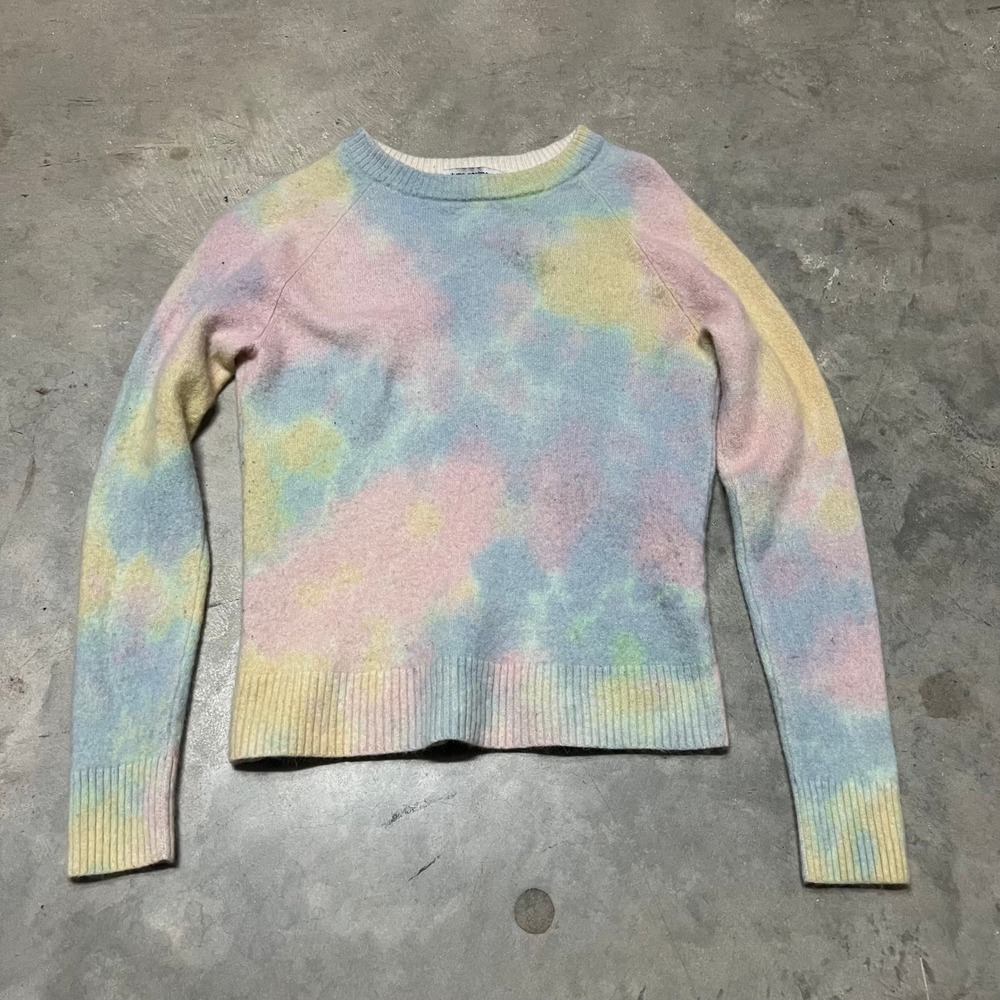 Autumn Cashmere Womens Small 100% Pure Cashmere Tie Dye Pastel Crewneck Sweater